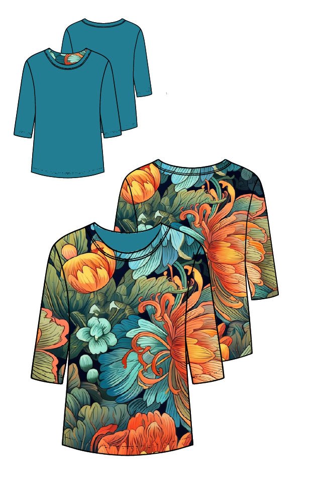 Jewel neck neck, 3/4 sleeve - Atara Collections