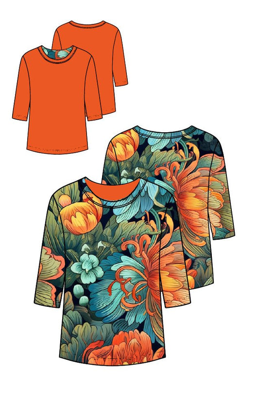 Jewel neck neck, 3/4 sleeve - Atara Collections