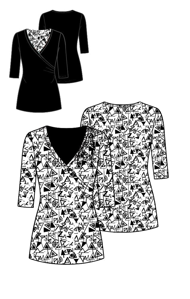 Versatile V - neck, 3/4 sleeve, wrap T-shirt - Atara Collections